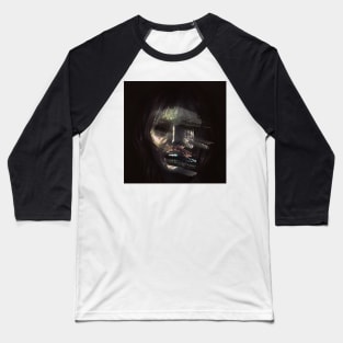 THE MOTH LADY Horror Portrait Glitch Art Baseball T-Shirt